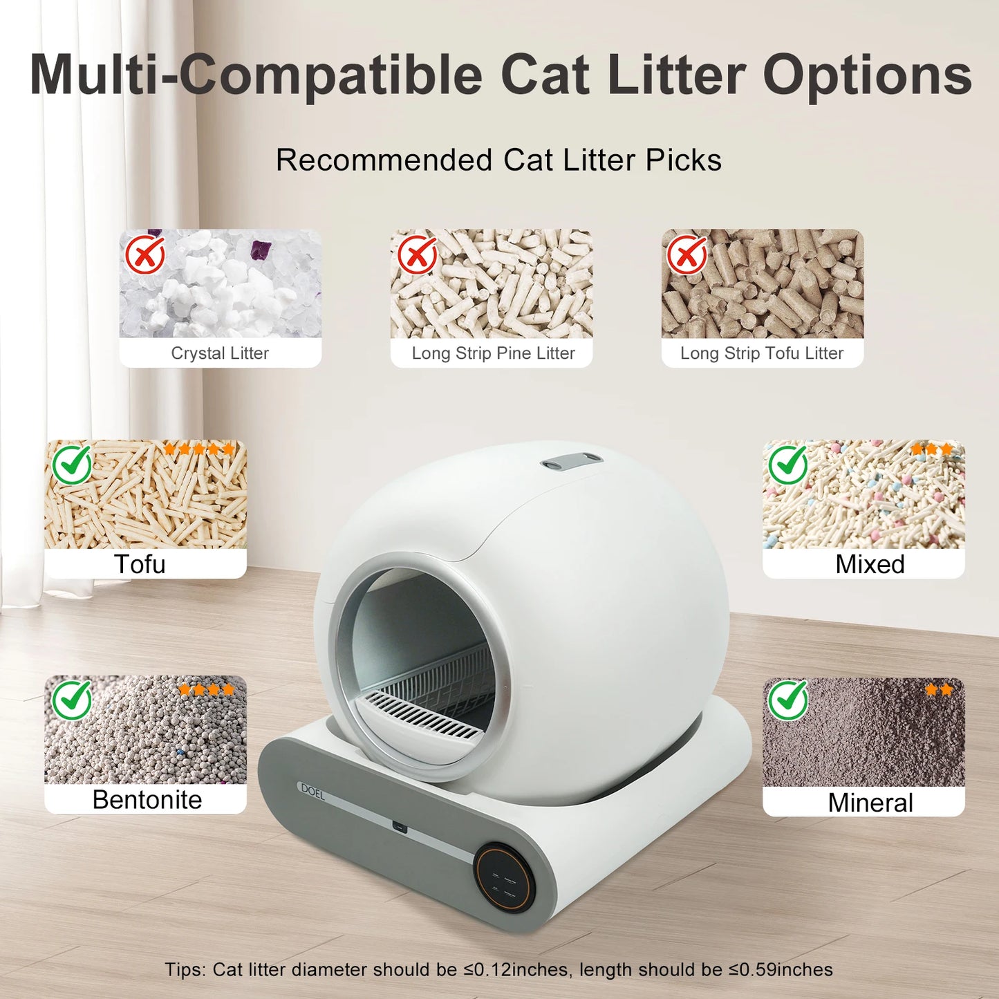DOEL Self Cleaning Cat Litter Box 65L Automatic w/ Trash Bag & Litter Mat App Control 2.4G WiFi