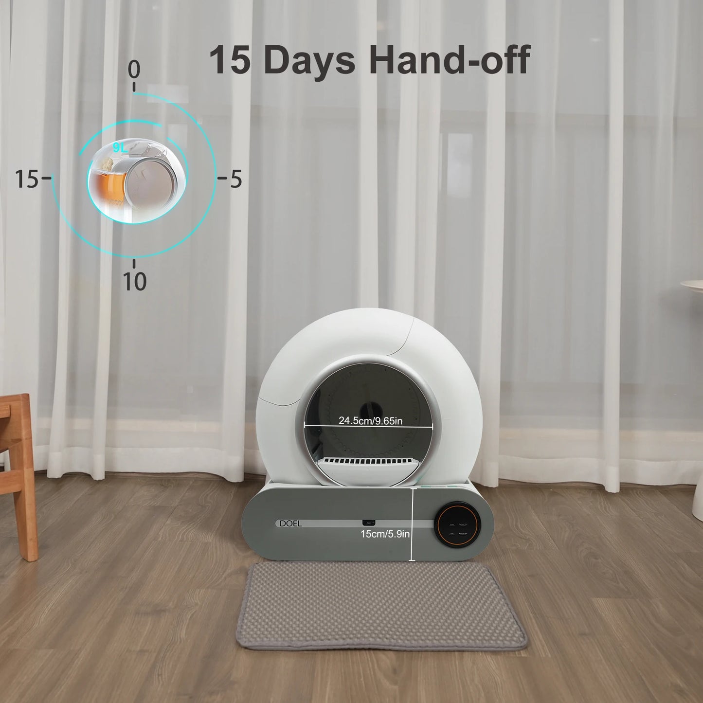 DOEL Self Cleaning Cat Litter Box 65L Automatic w/ Trash Bag & Litter Mat App Control 2.4G WiFi