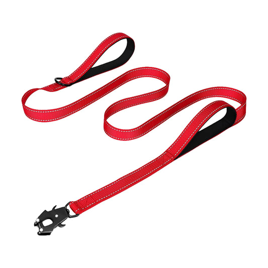 Heavy Duty Dog Leash- Nylon reflective dog leash with Soft Padded 2 Handle & Auto Lock Frog Clip