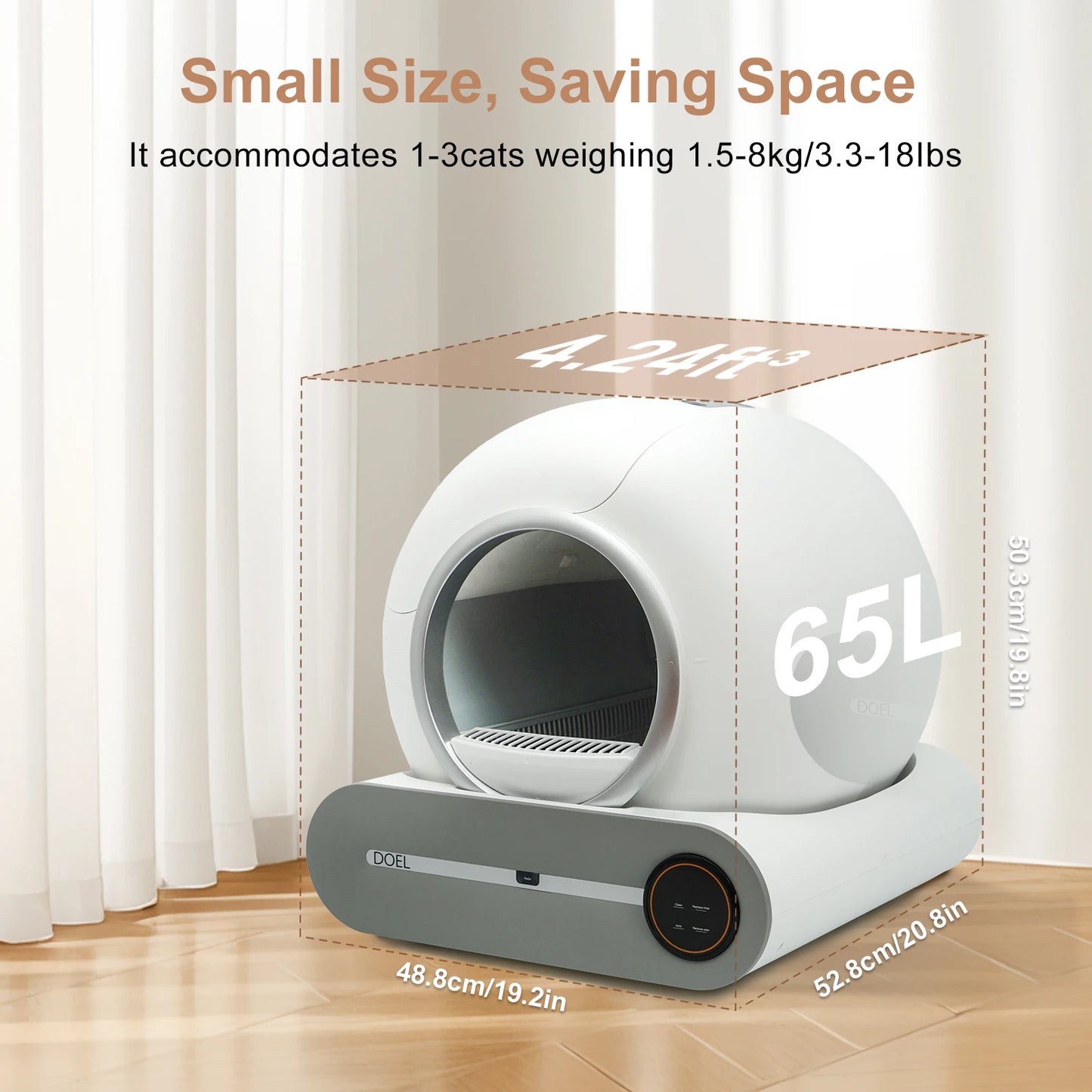 DOEL Self Cleaning Cat Litter Box 65L Automatic w/ Trash Bag & Litter Mat App Control 2.4G WiFi